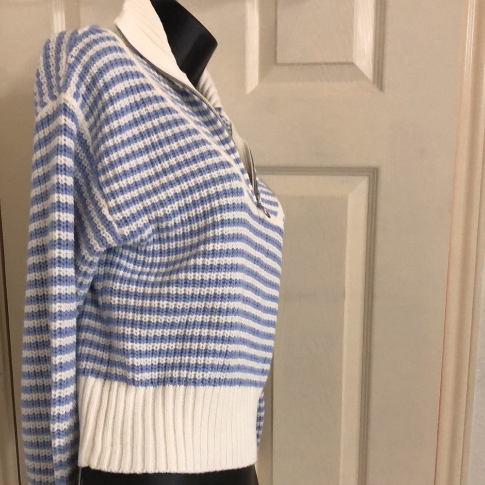 Jessica Simpson blue ecru stripe henley style quarter zipup sweater size medium - Picture 12 of 15